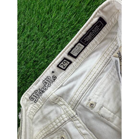Miss Me Womens White Bootcut Jeans Sz 29 Mid Rise Rhinestone Embellished Pockets - Picture 3 of 11